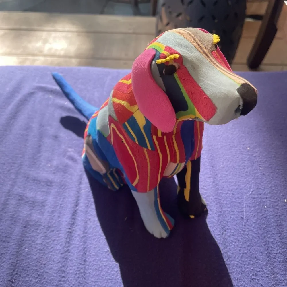 Ocean Sole Recycled Flip Flop Art Medium Sitting Dog Sculpture Handcarved 7.5